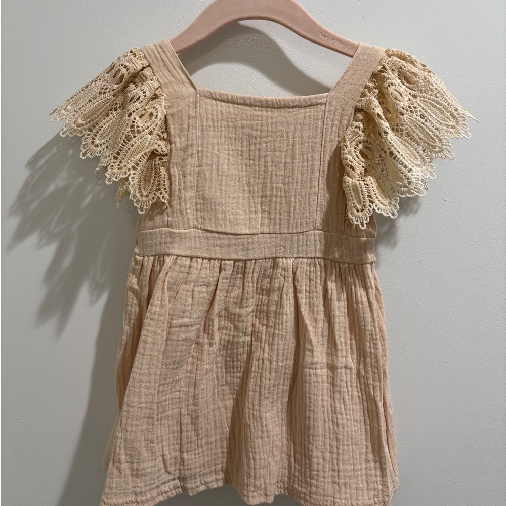 Beige Dress with Lace Sleeves